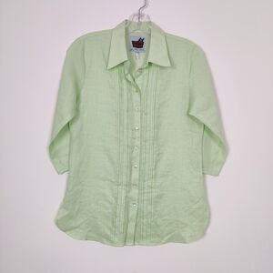 In The Wash Women's Button Down Shirt in Green 100% Linen Size M / L Bohemian